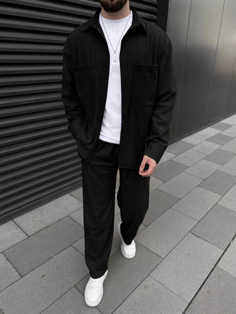 Outdoor Sportswear - Setelan corduroy pria dua potong: kemeja